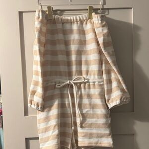 Pink Lily Beige and White Striped Knit Romper